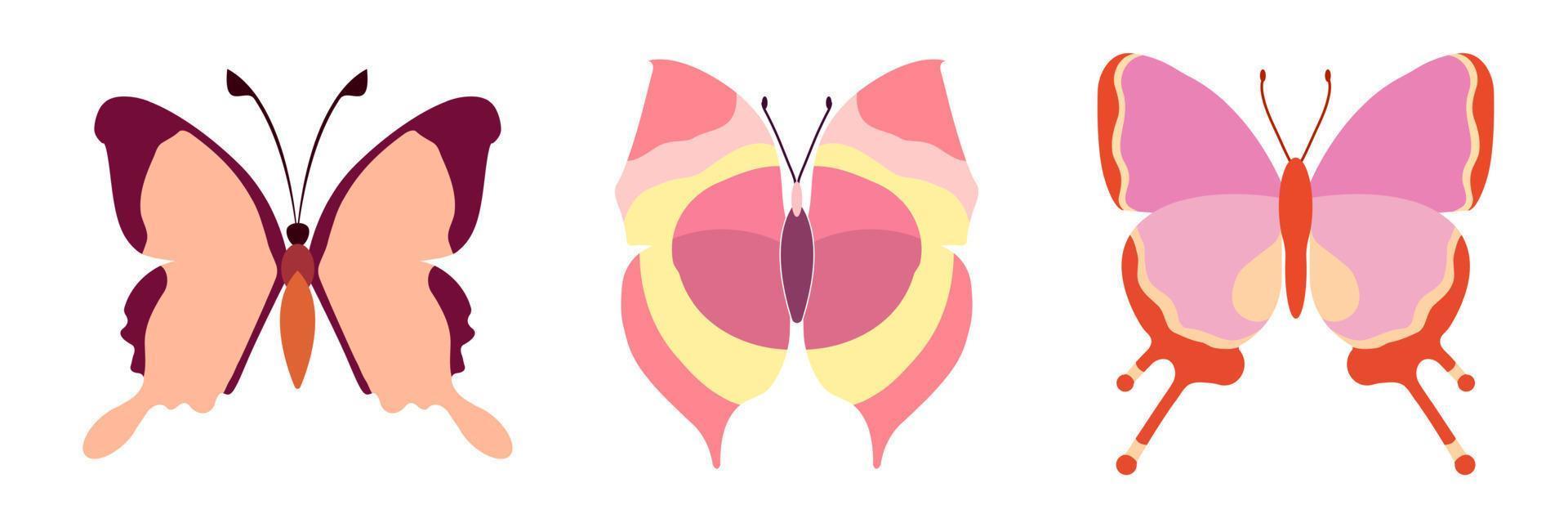 colección de mariposas sobre un fondo blanco. conjunto de iconos de dibujos animados aislados, insecto decorativo. vector