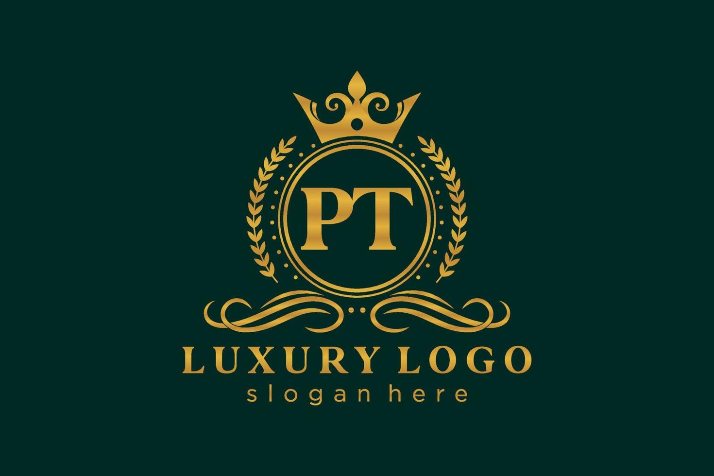 Initial PT Letter Royal Luxury Logo template in vector art for Restaurant, Royalty, Boutique, Cafe, Hotel, Heraldic, Jewelry, Fashion and other vector illustration.