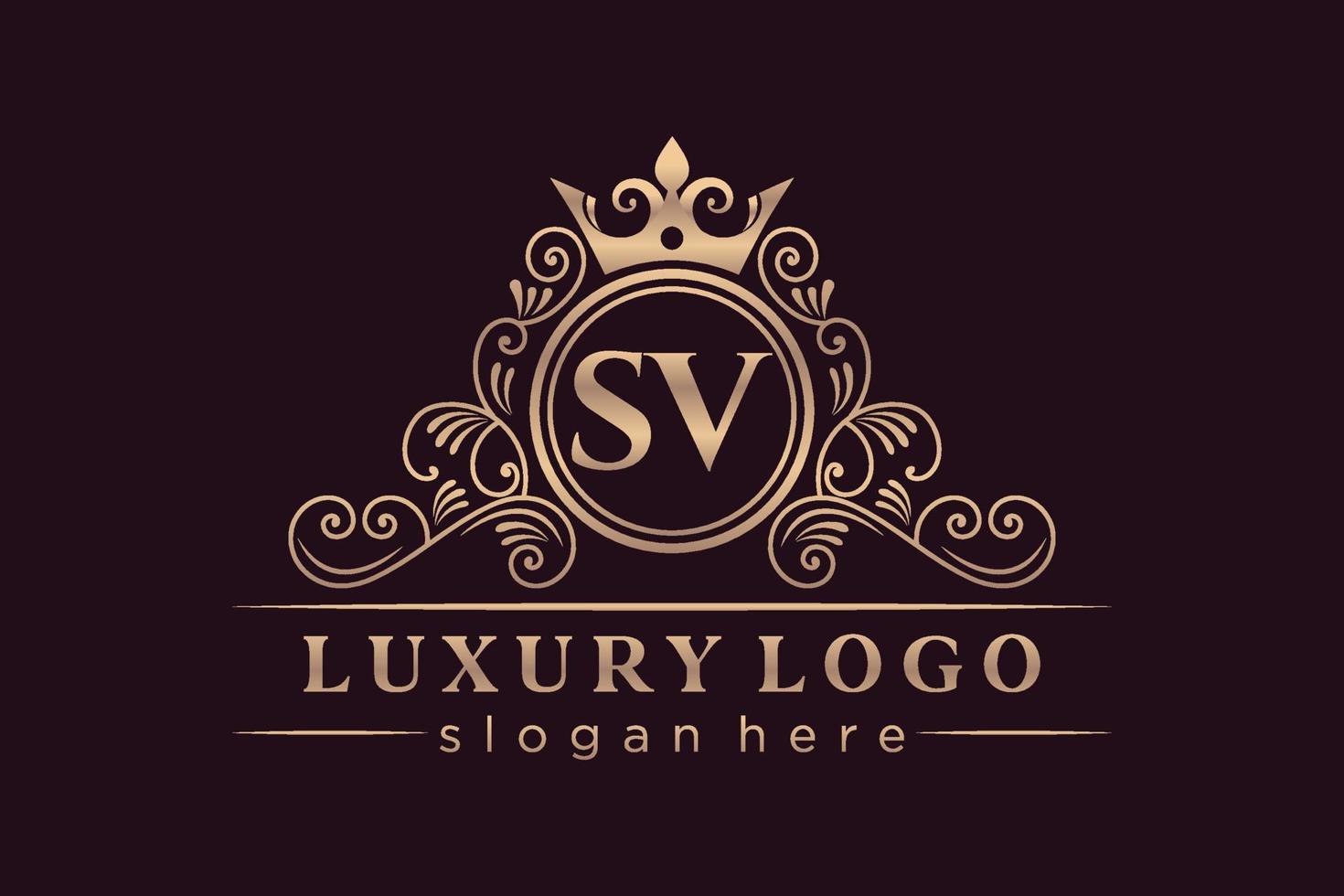 SV Initial Letter Gold calligraphic feminine floral hand drawn heraldic monogram antique vintage style luxury logo design Premium Vector