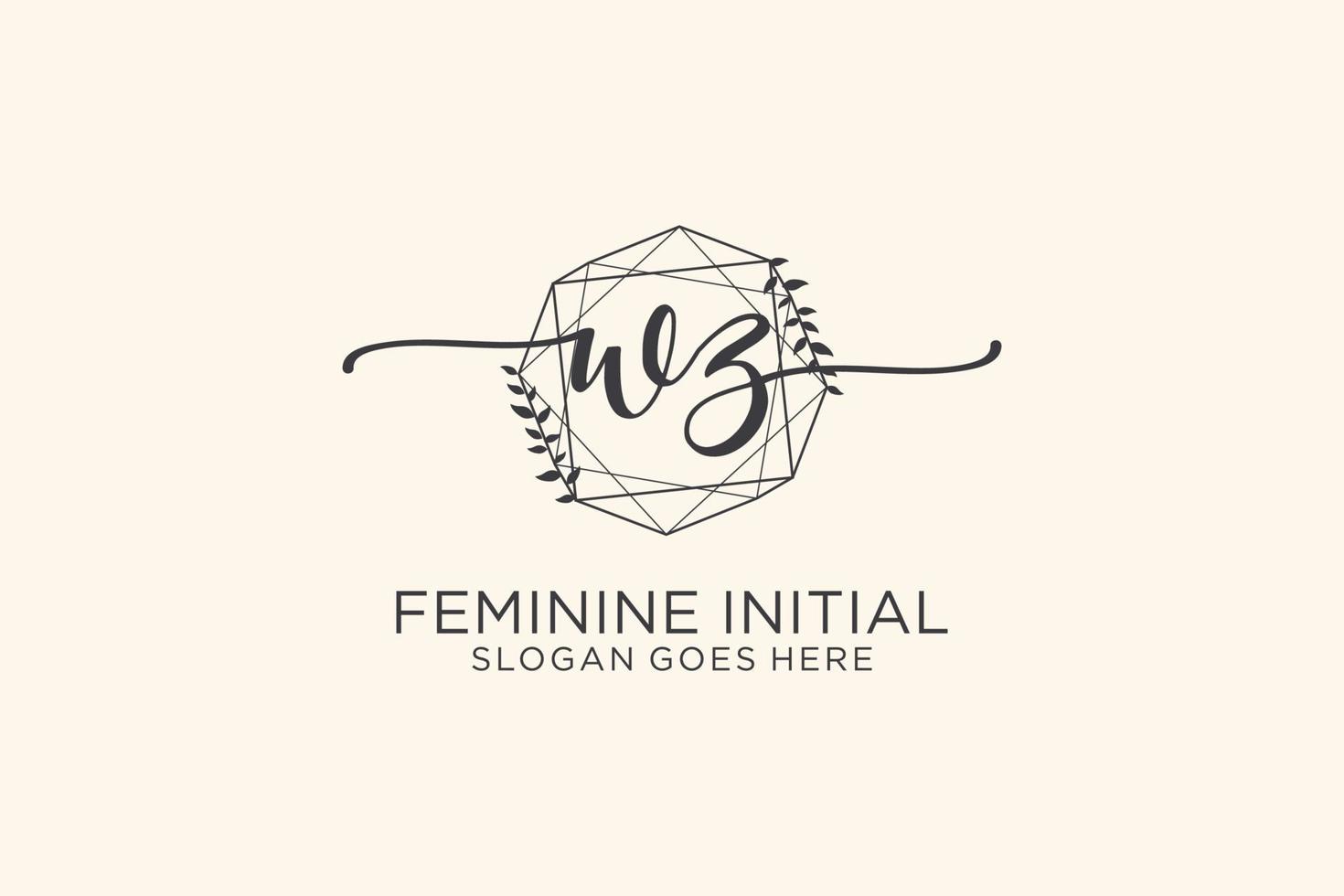 Initial WZ beauty monogram and elegant logo design handwriting logo of initial signature, wedding, fashion, floral and botanical with creative template. vector