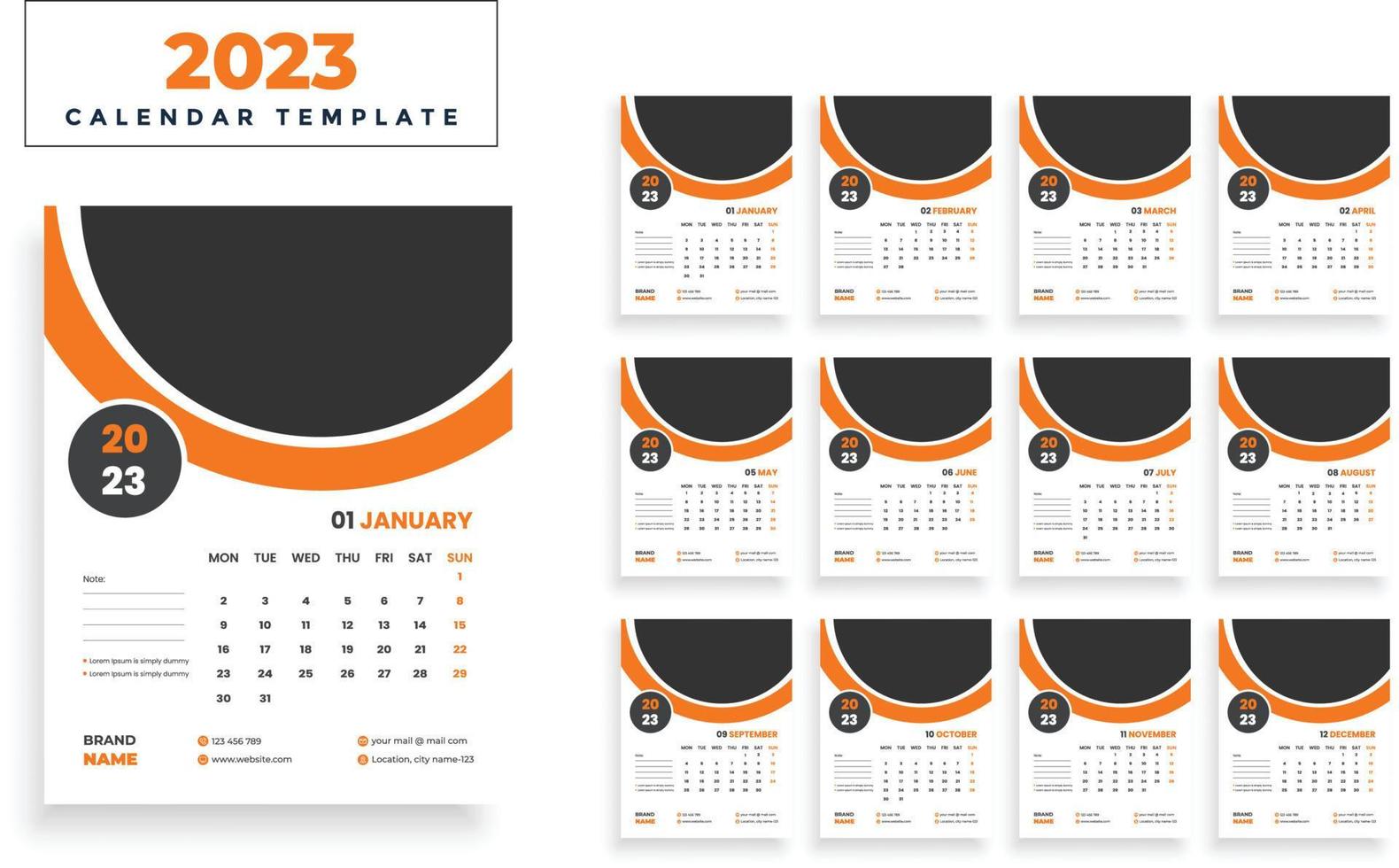 calendario de pared moderno creativo 2023 vector