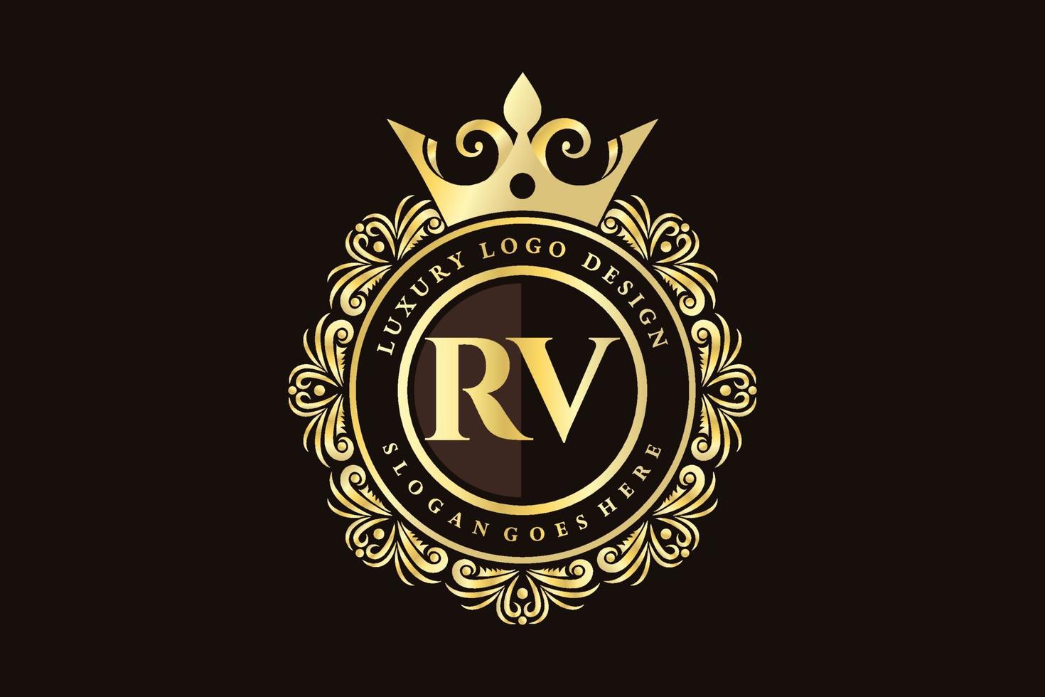 RV Initial Letter Gold calligraphic feminine floral hand drawn heraldic monogram antique vintage style luxury logo design Premium Vector