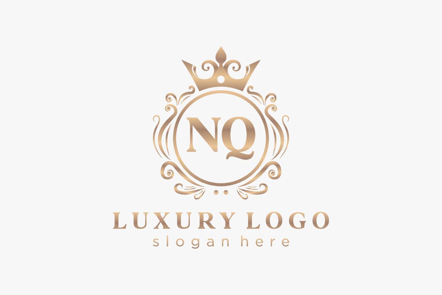 Initial NQ Letter Royal Luxury Logo template in vector art for Restaurant, Royalty, Boutique, Cafe, Hotel, Heraldic, Jewelry, Fashion and other vector illustration.