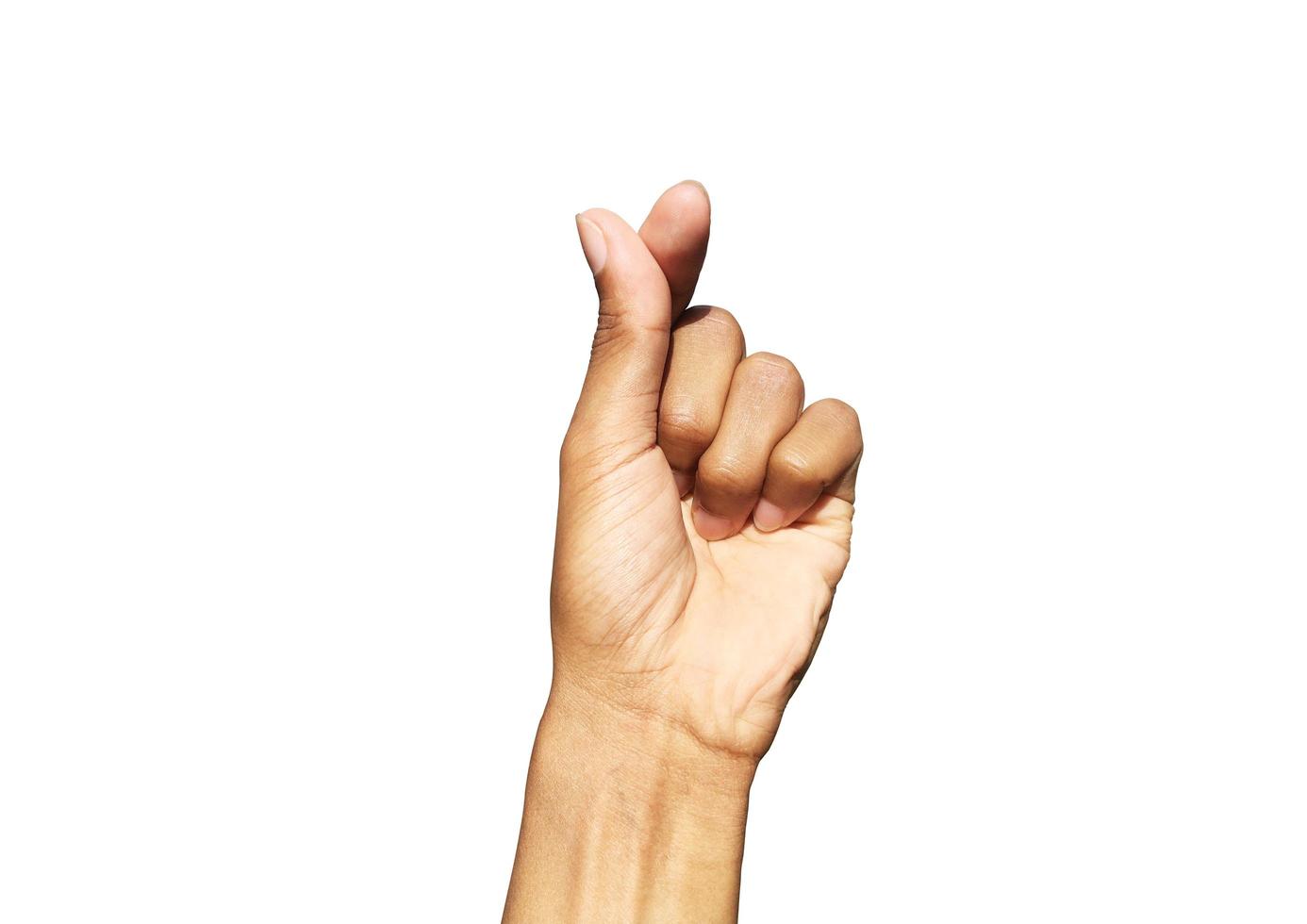 Man showing mini heart sign hands isolated on white background for design with clipping path. Valentine concept photo