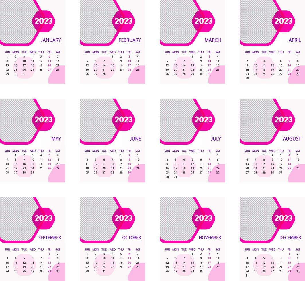 2023 weekly monthly calendar vector template