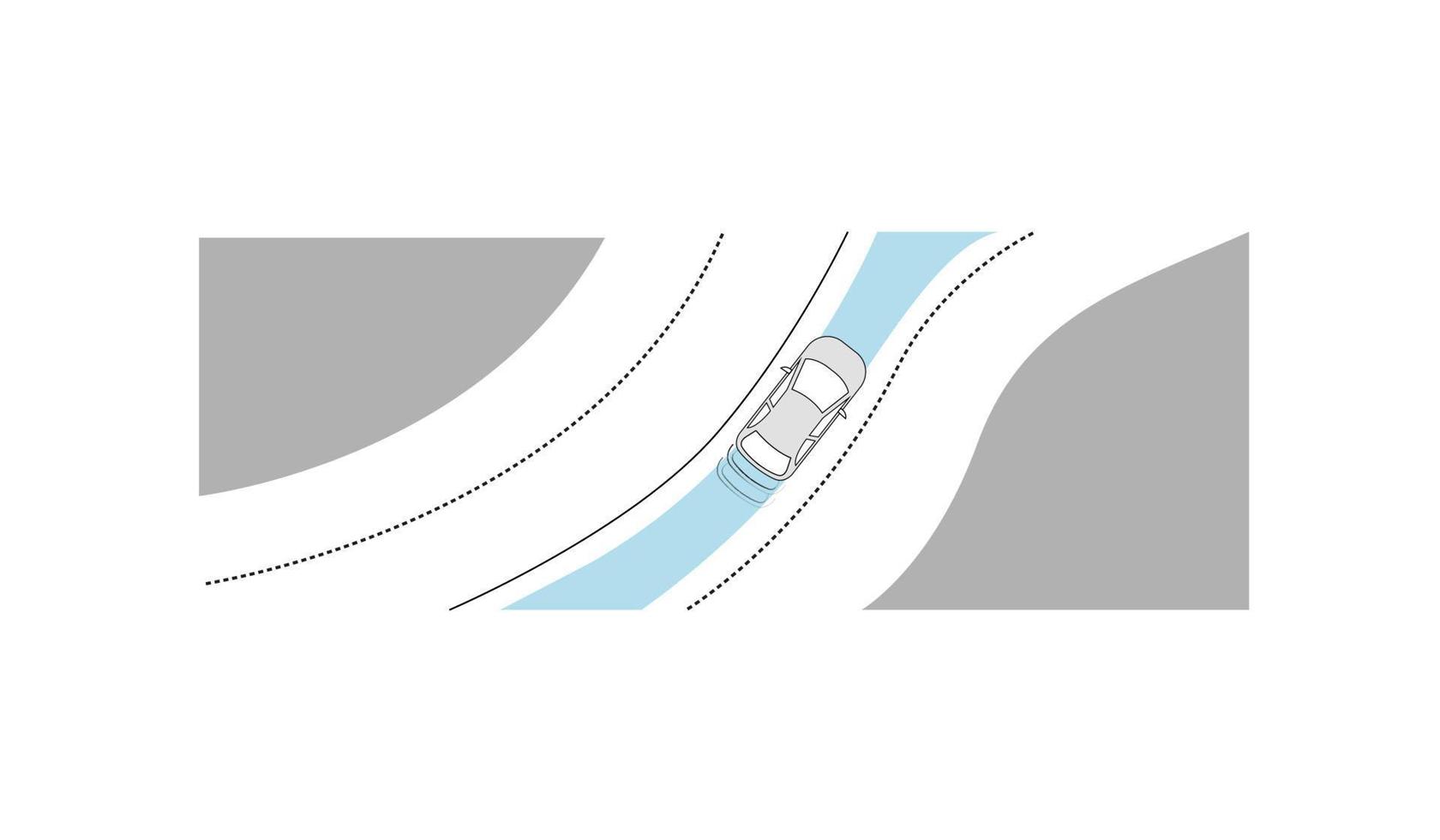 ayuda para el posicionamiento de la cinta. sistema de seguimiento de carril de coche. el sistema de poner el vehículo en la carretera está activo. dibujo de croquis moderno. icono de línea editable. vector