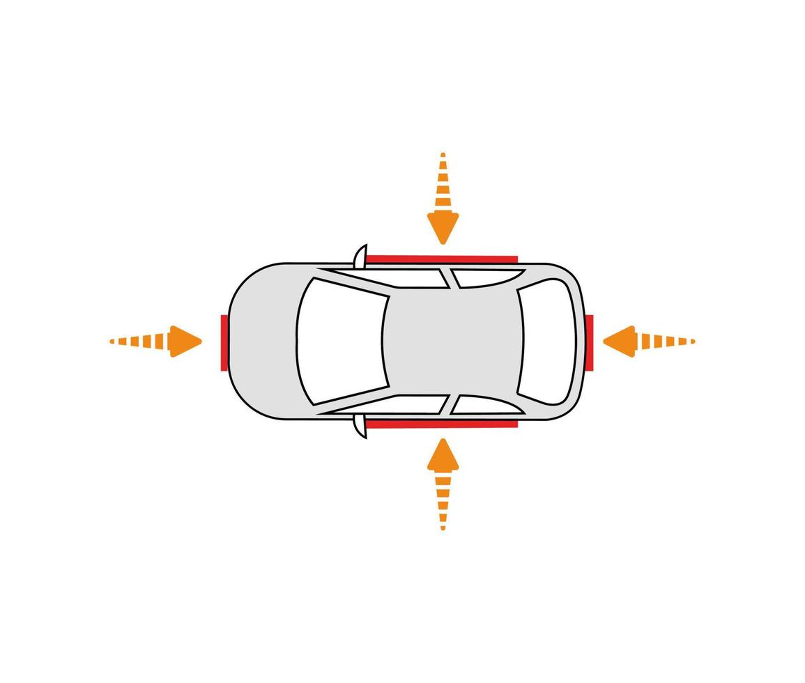 flechas del sensor de impacto del vehículo. icono del sistema de detección de accidentes de coche. dibujo de croquis moderno. icono de línea editable. vector