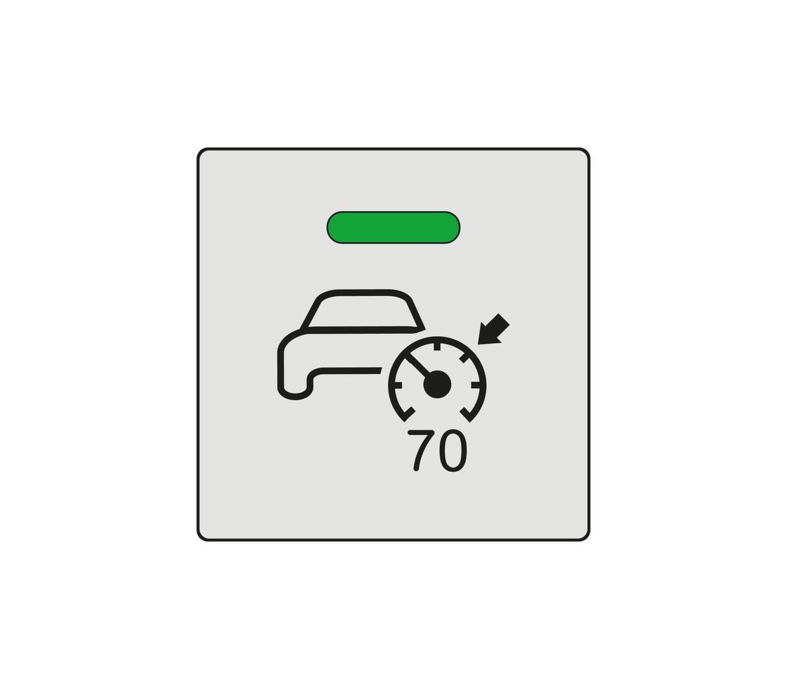 Vehicle speed limit button. 70 speed limit fixing keys. Modern car sketch drawing. Editable line icon. vector