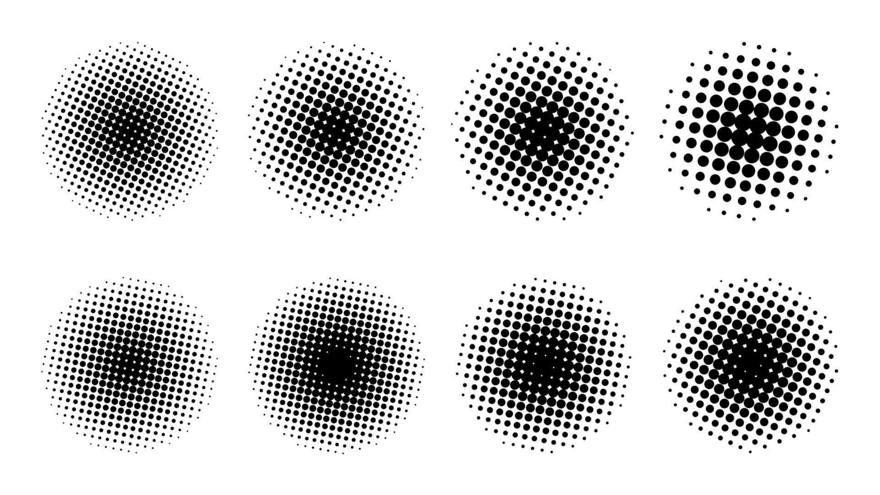 Set of vector halftone dots background circle shape. Black and white for promotional design elements, banners, comics, pop