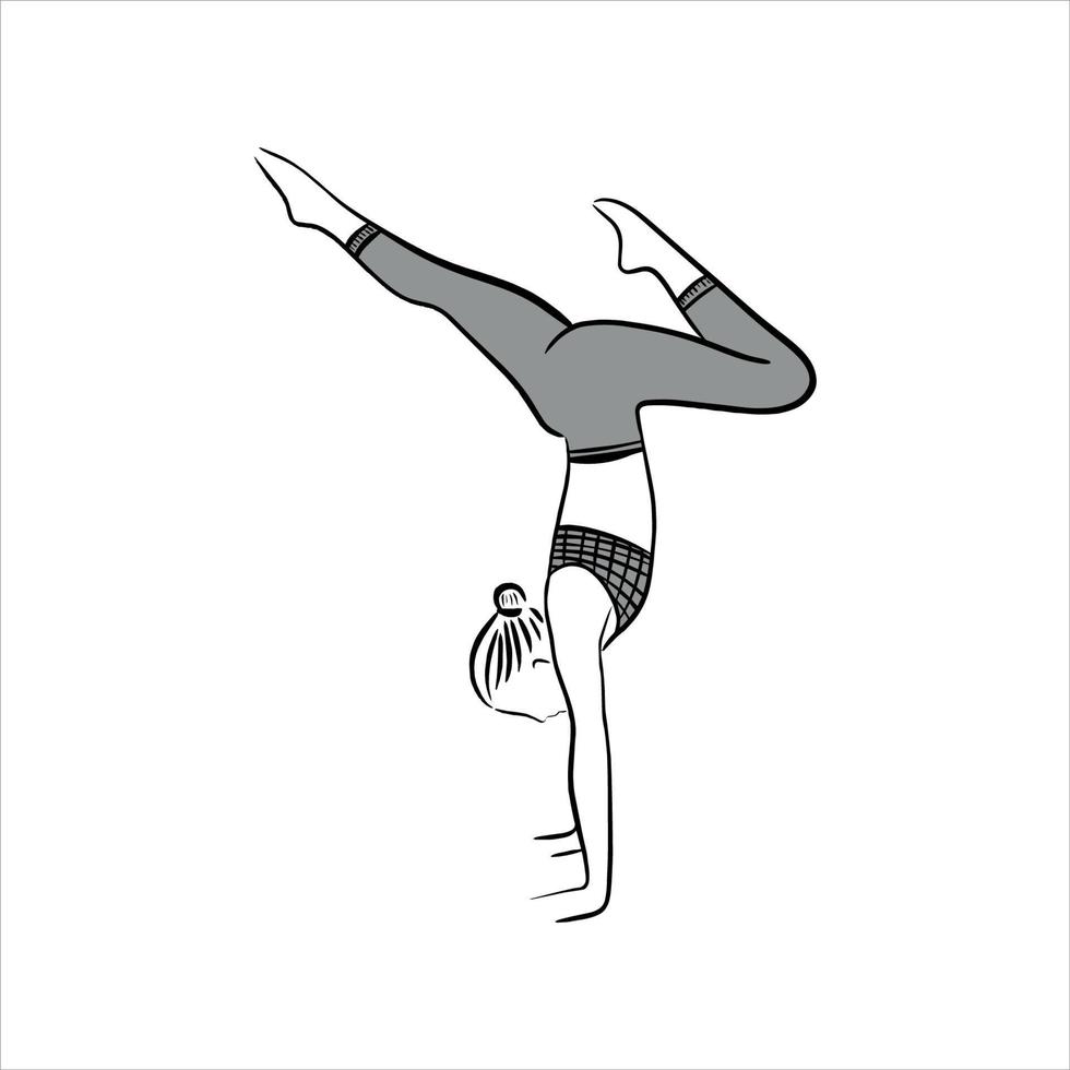 the girl is doing yoga. calm. sport. gymnastics. exercise for a beautiful back. black and white outline. design for sports school. blog vector