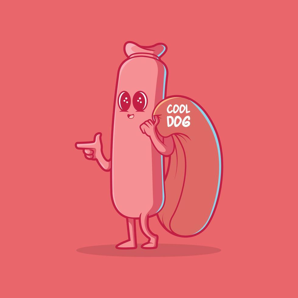 Cool Hot dog character vector illustration. Food, funny, style design concept.