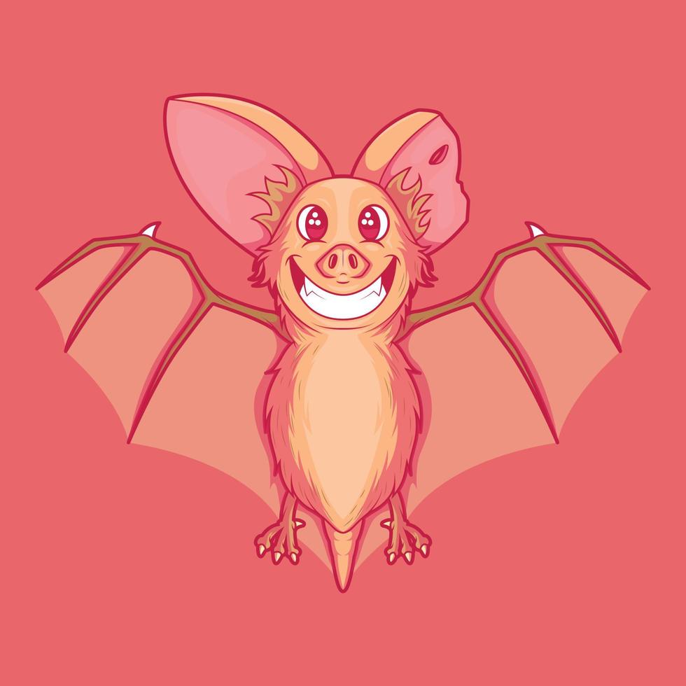 lindo personaje de murciélago sonriente ilustración vectorial. animal, mascota, concepto de diseño divertido. vector
