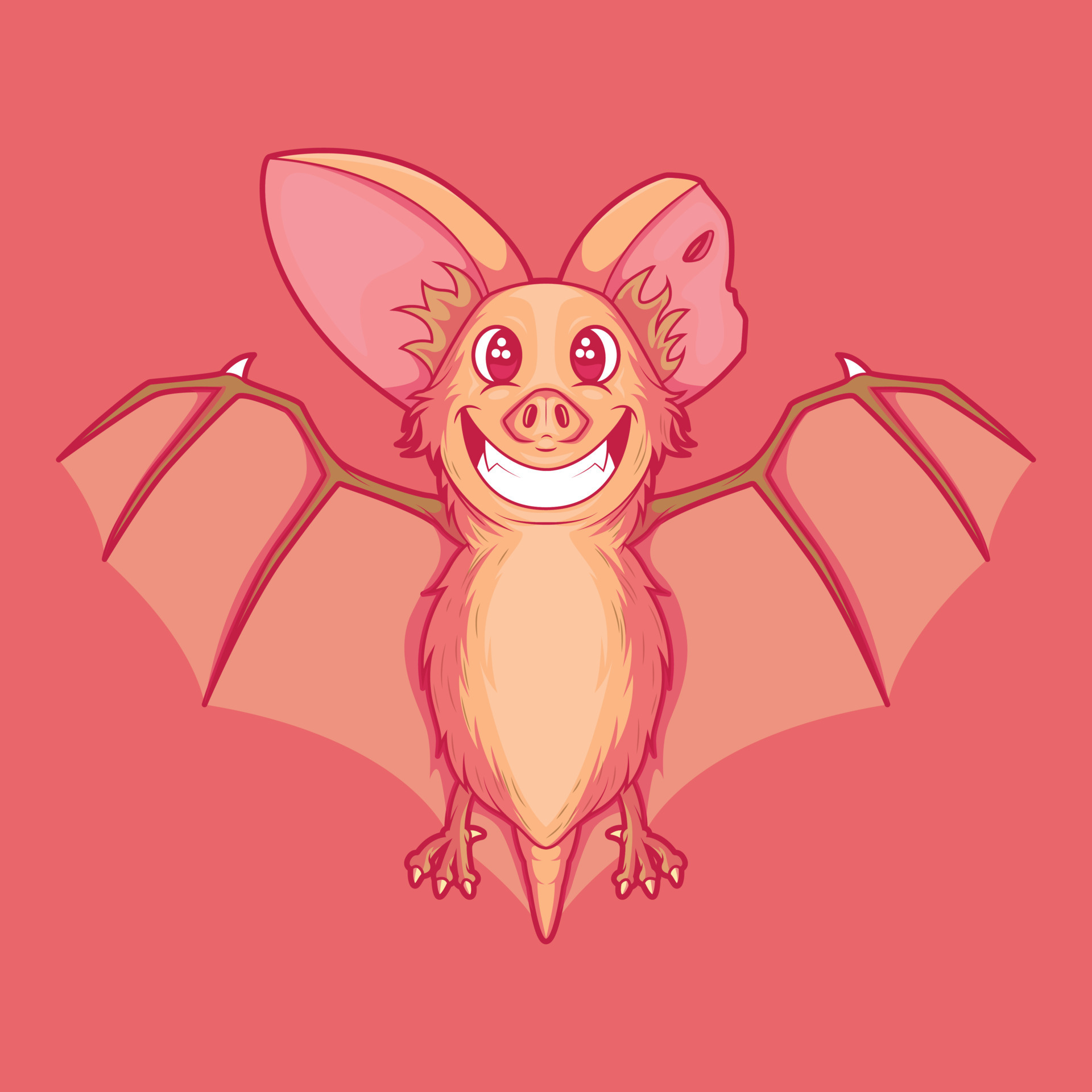 Cute Bat character smiling vector illustration. Animal, mascot, funny