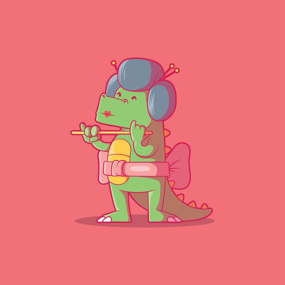 Cute Dino character dressed as a geisha vector illustration. Animal, funny design concept.