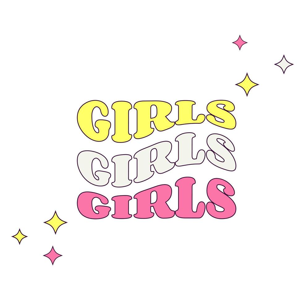 Text Girls Bachelorette Party Temporary Sticker or Badge in Retro Groovy Style vector