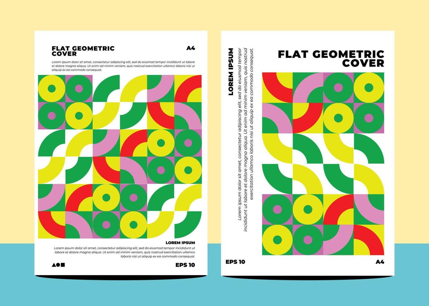 Flat geometric covers for annual report flyer book cover template layout in a4 size vector