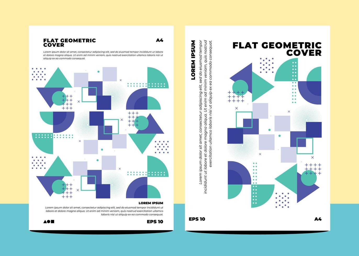 Flat geometric covers for annual report flyer book cover template layout in a4 size vector