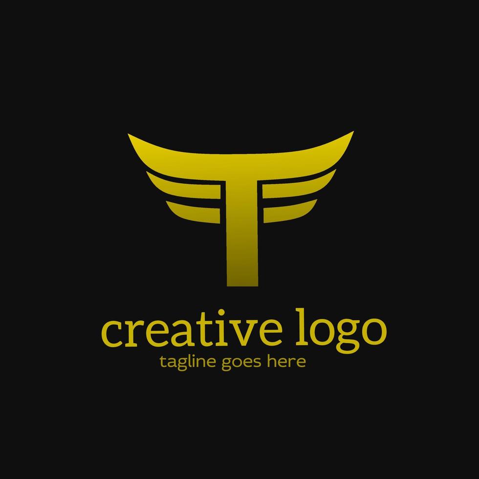 Illustration vector graphic of template logo letters T shape wings golden color