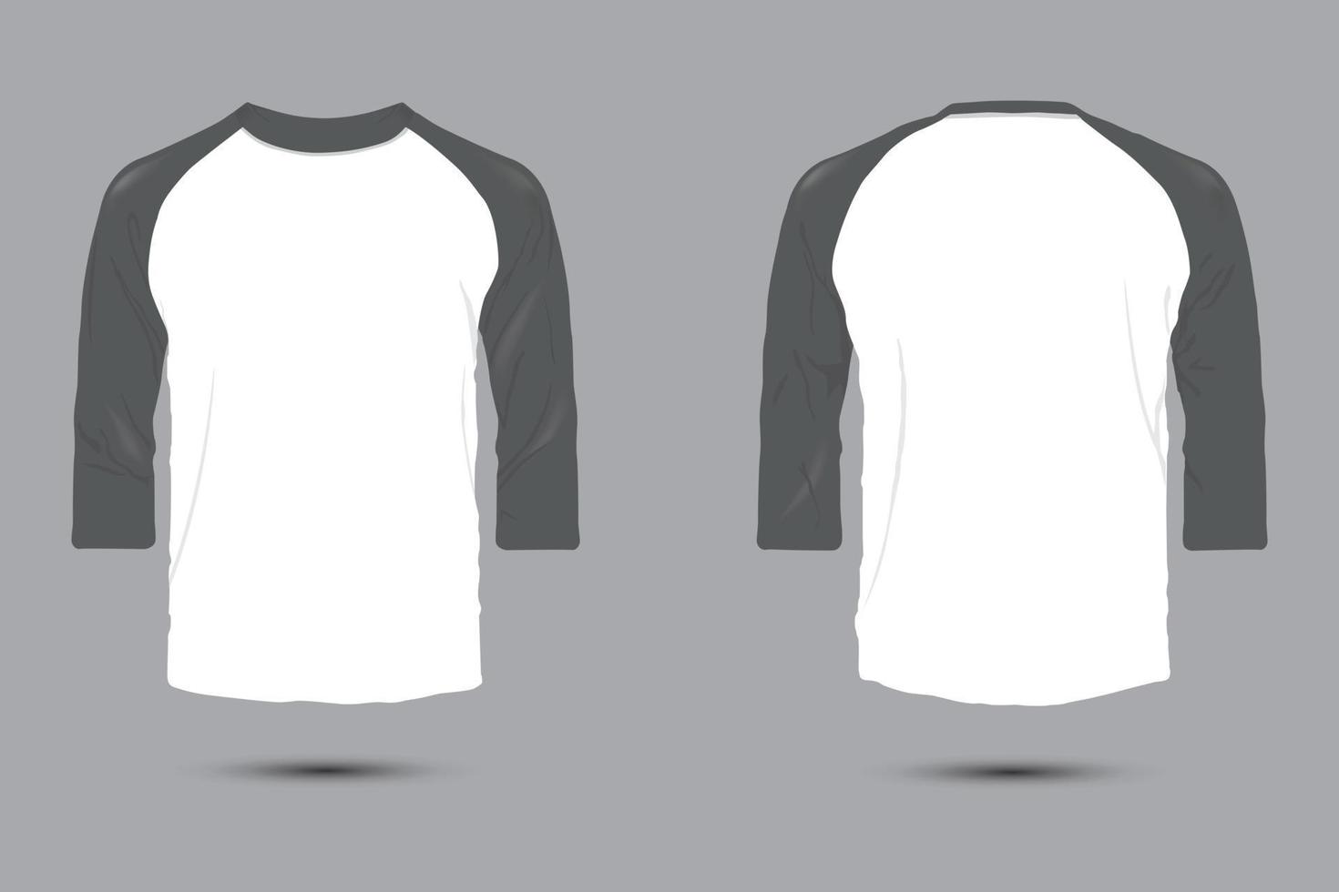 White gray raglan t-shirt vector mockup front and back