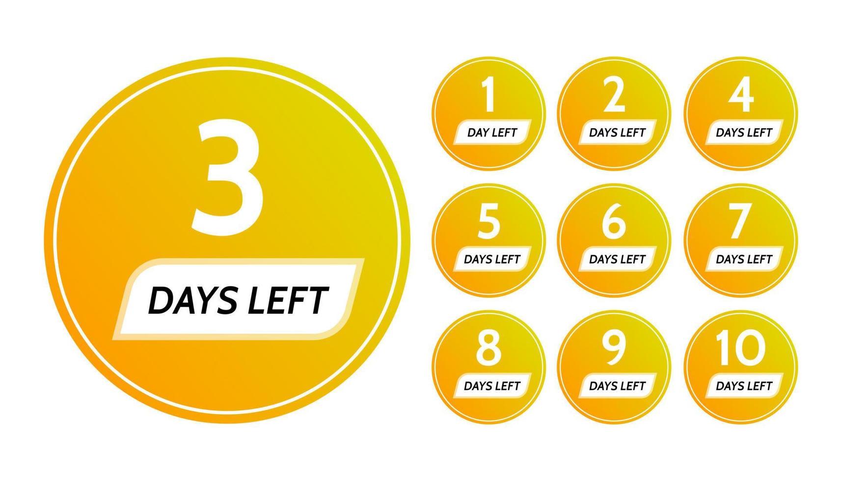 Number of days left. Set of ten yellow banners with countdown from 1 to 10. Vector illustration