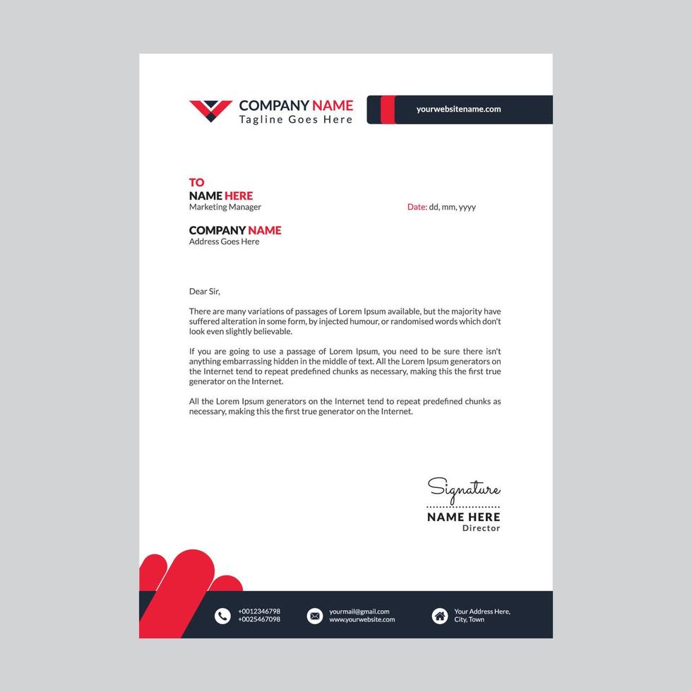 Professional Letterhead Design Template With Red Shapes vector