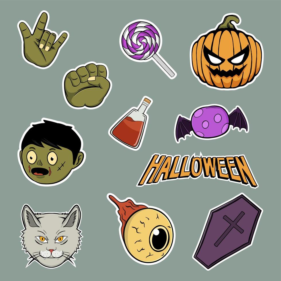 sticker pack halloween isolated dark background vector