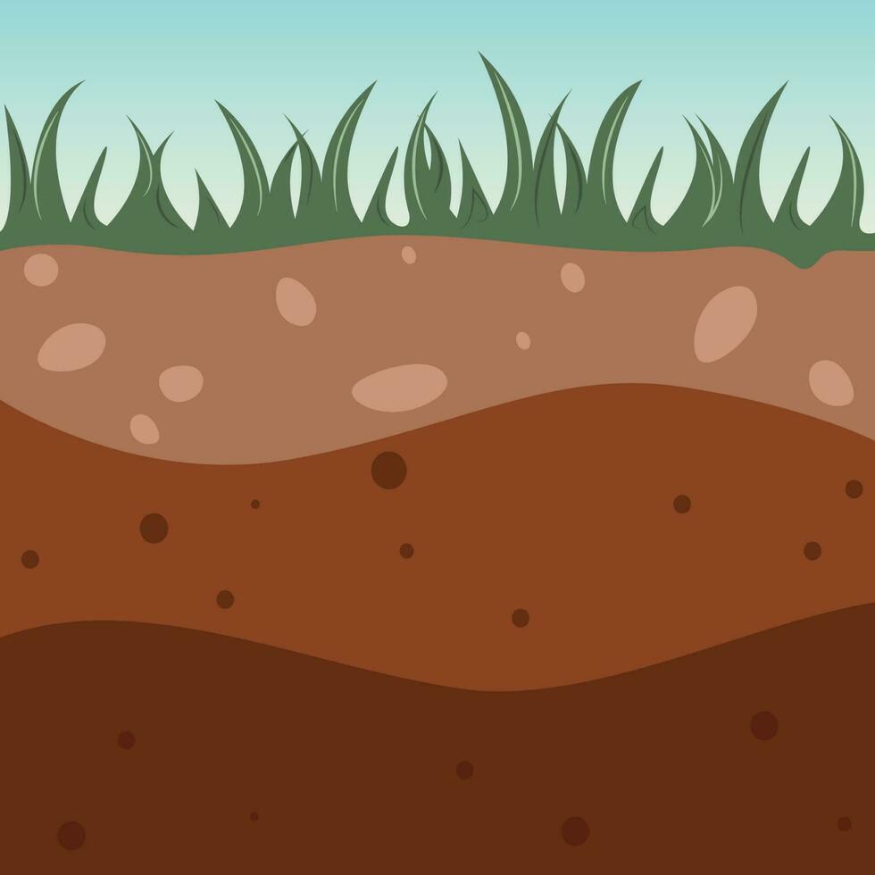 Cartoon vector illustration of a soil horizon and grass