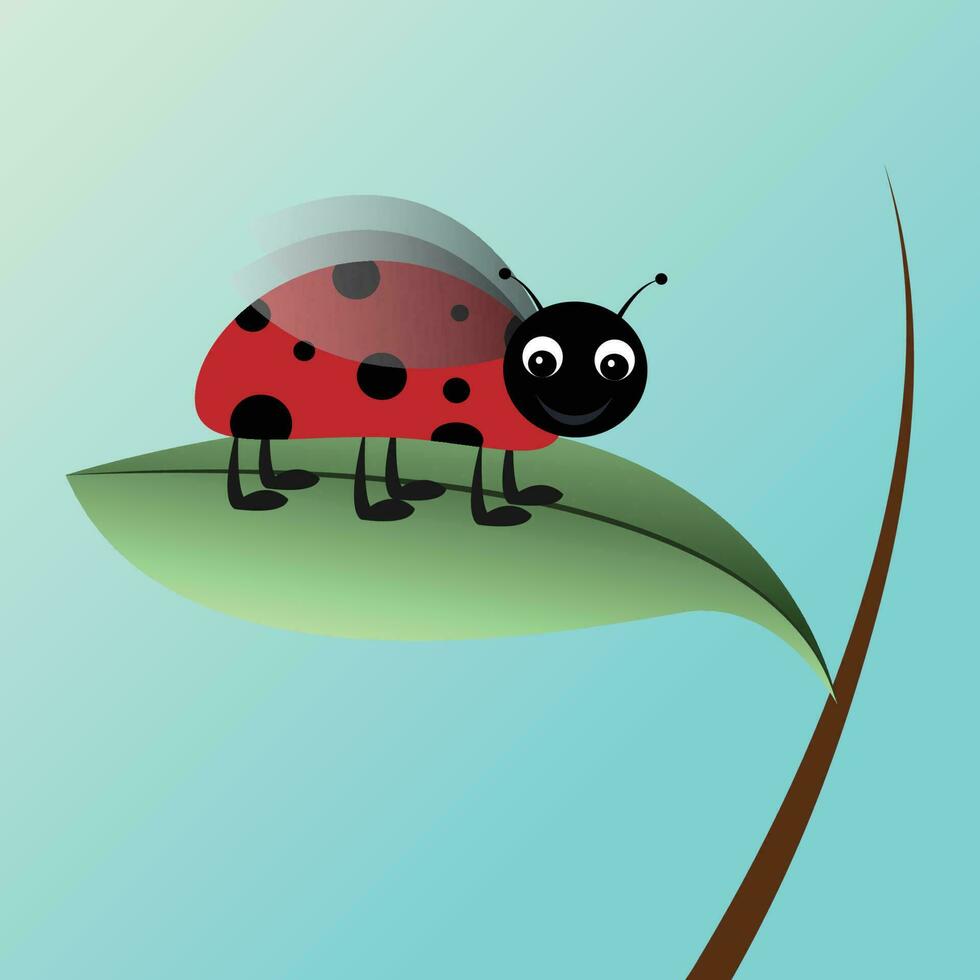 Ladybug on a leaf cartoon character vector illustration