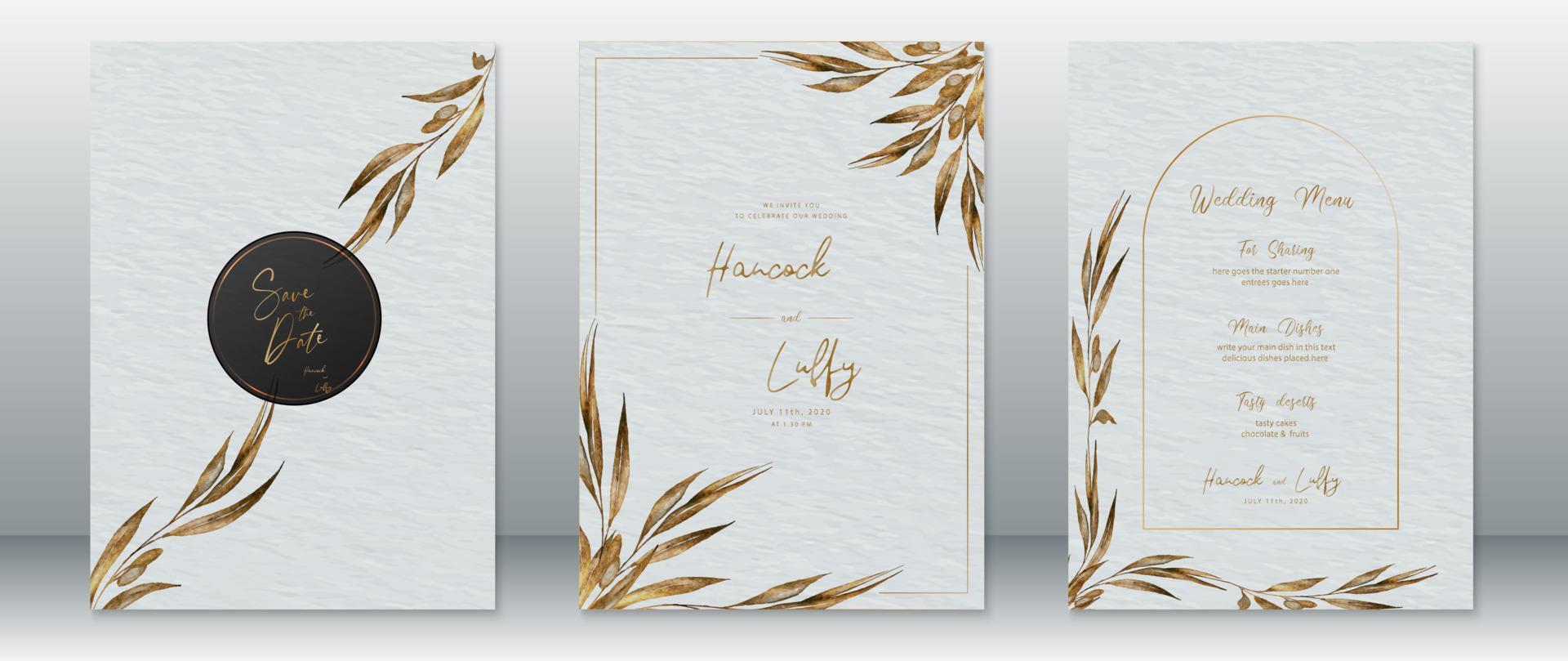 plantilla de tarjeta de invitación de boda de lujo con diseño dorado vector