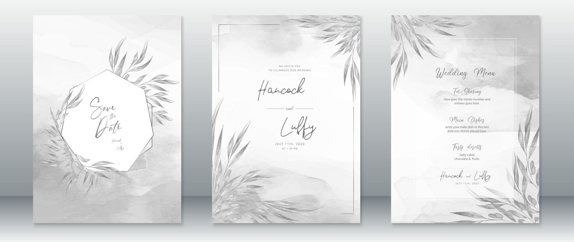 elegante plantilla de tarjeta de invitación de boda fondo gris vector