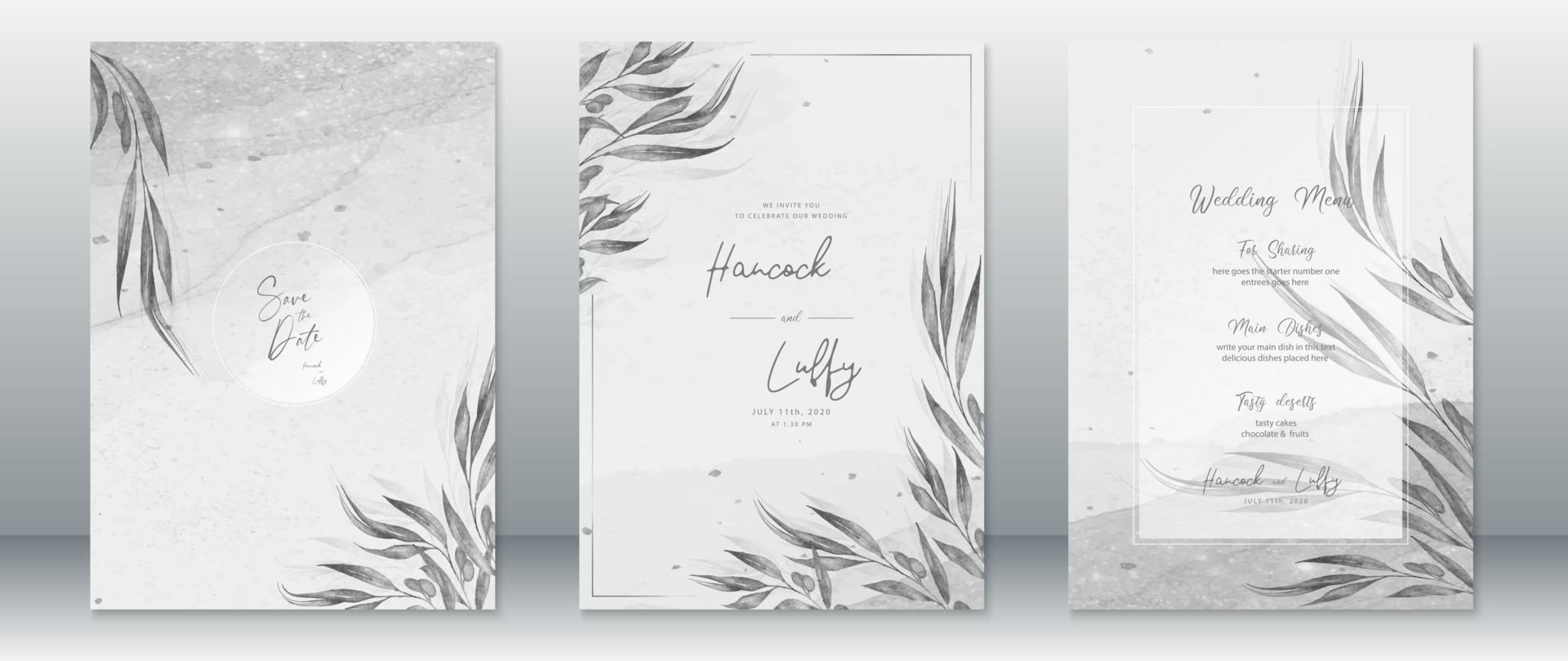 Elegant wedding invitation card template gray background vector