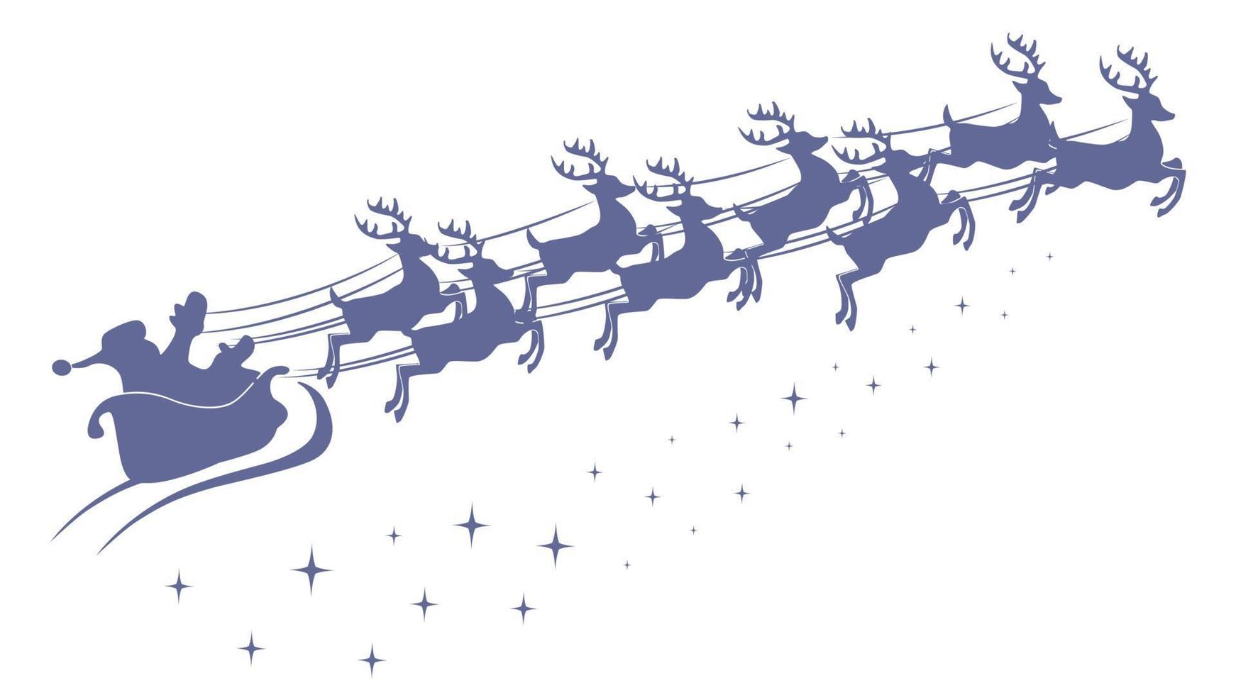 Silhouette of santa claus riding on reindeer sleigh vector