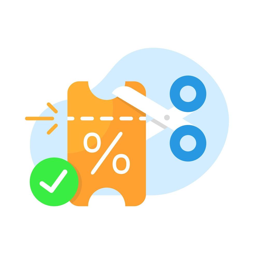 el descuento o el vale se ha instalado o canjeado concepto ilustración diseño plano vector eps10. elemento gráfico moderno para página de destino, interfaz de usuario de estado vacío, infografía, icono