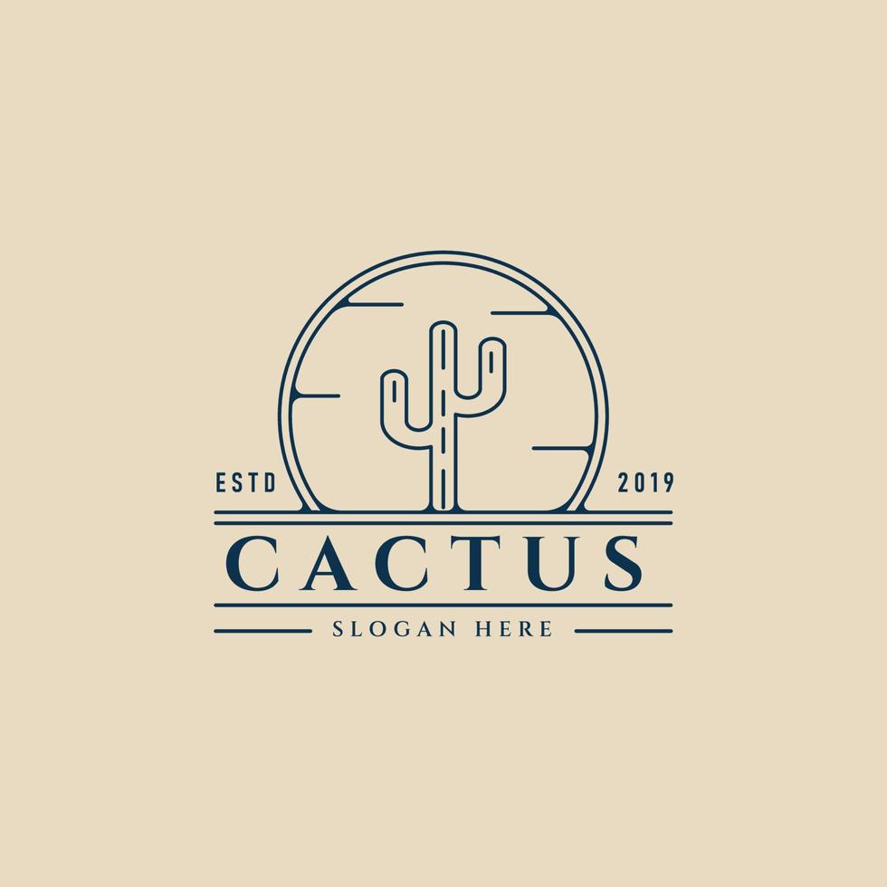 logotipo de arte de línea de cactus minimalista, con diseño de ilustración de vector de emblema