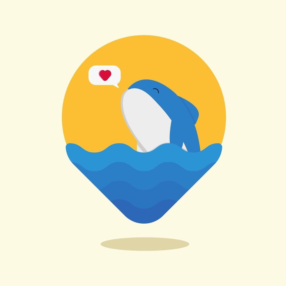 ilustración de una ballena arrojando agua en forma de corazón azul vector