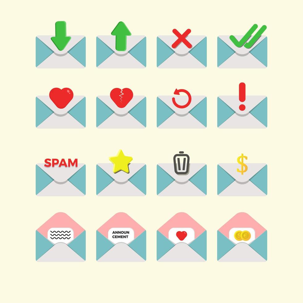 Mail icon set, with sweet design, envelope set vector mail.