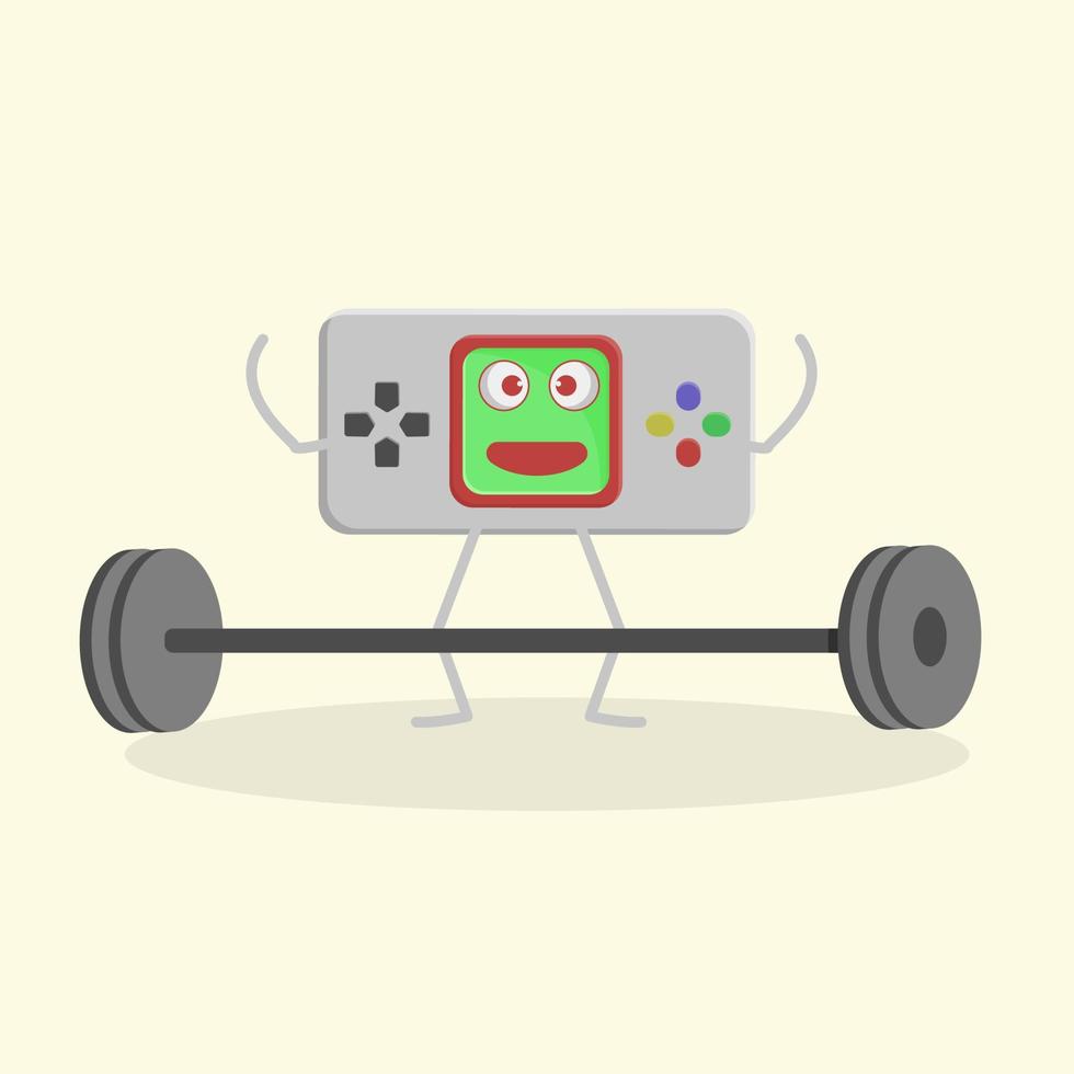 Illustration of retro game console, with Barbell, free vector. vector