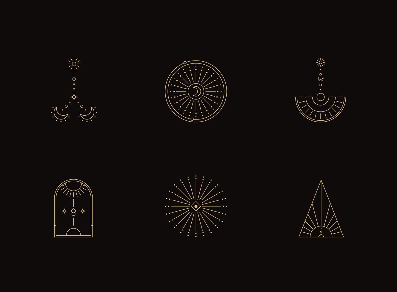 Set of moon and sun line art. Minimal boho linear symbols. Celestial mystic element. Vector line art illustration.