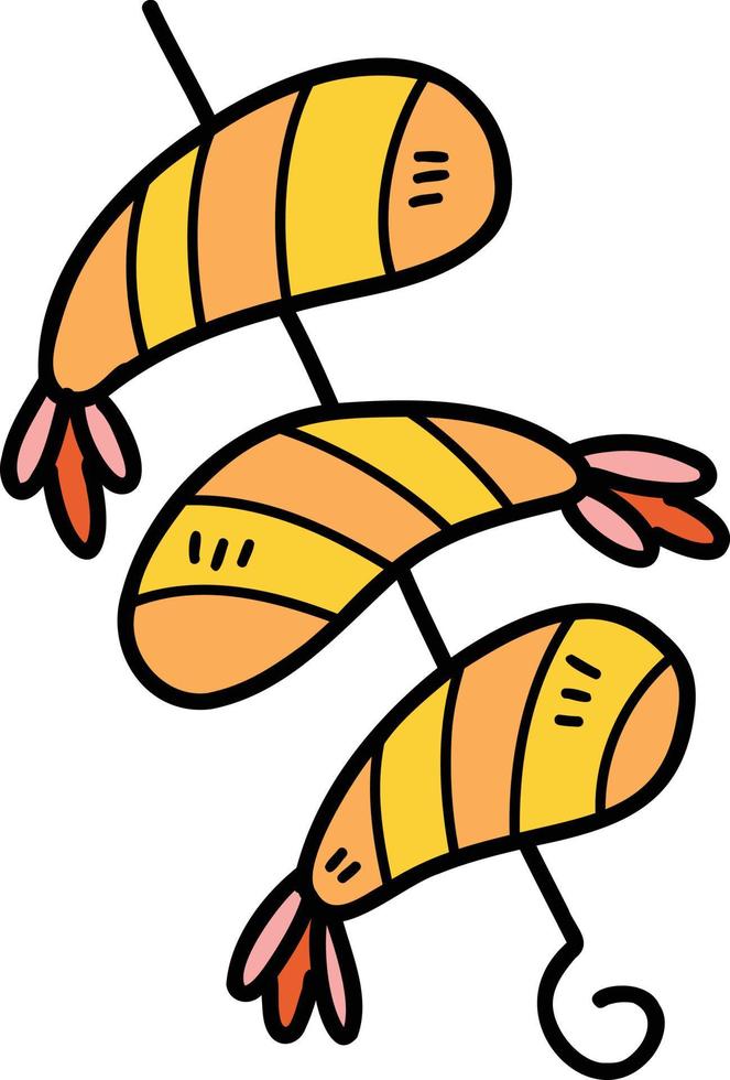 Hand Drawn barbecue Shrimp Skewers illustration vector