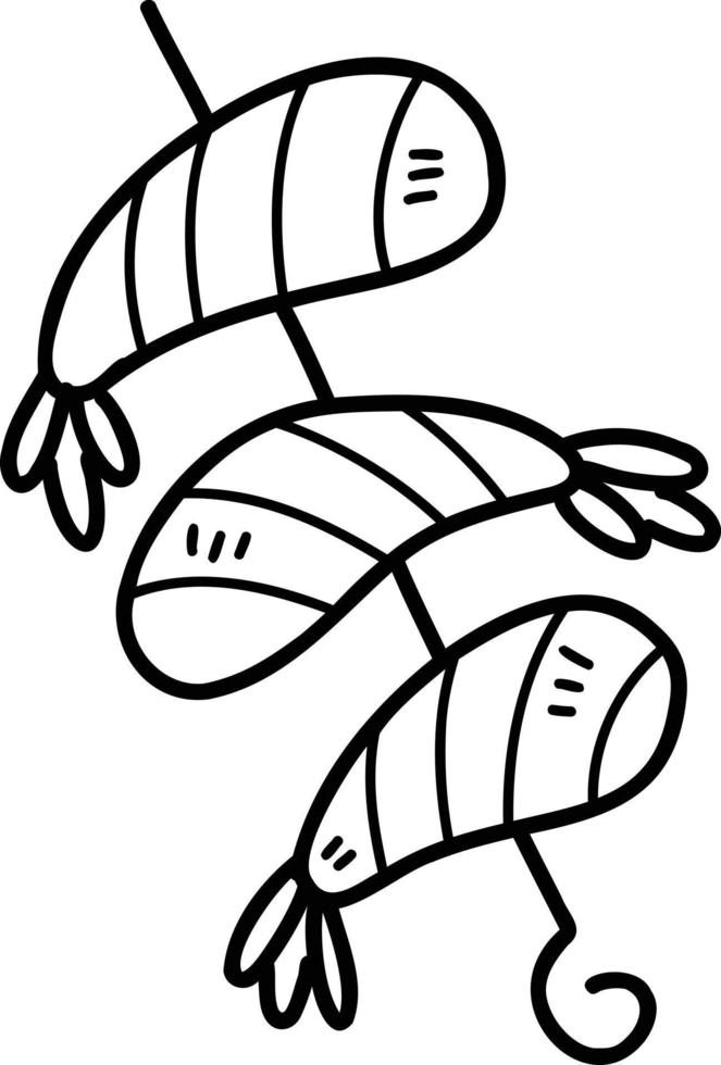 dibujado a mano ilustración de brochetas de camarones a la barbacoa vector