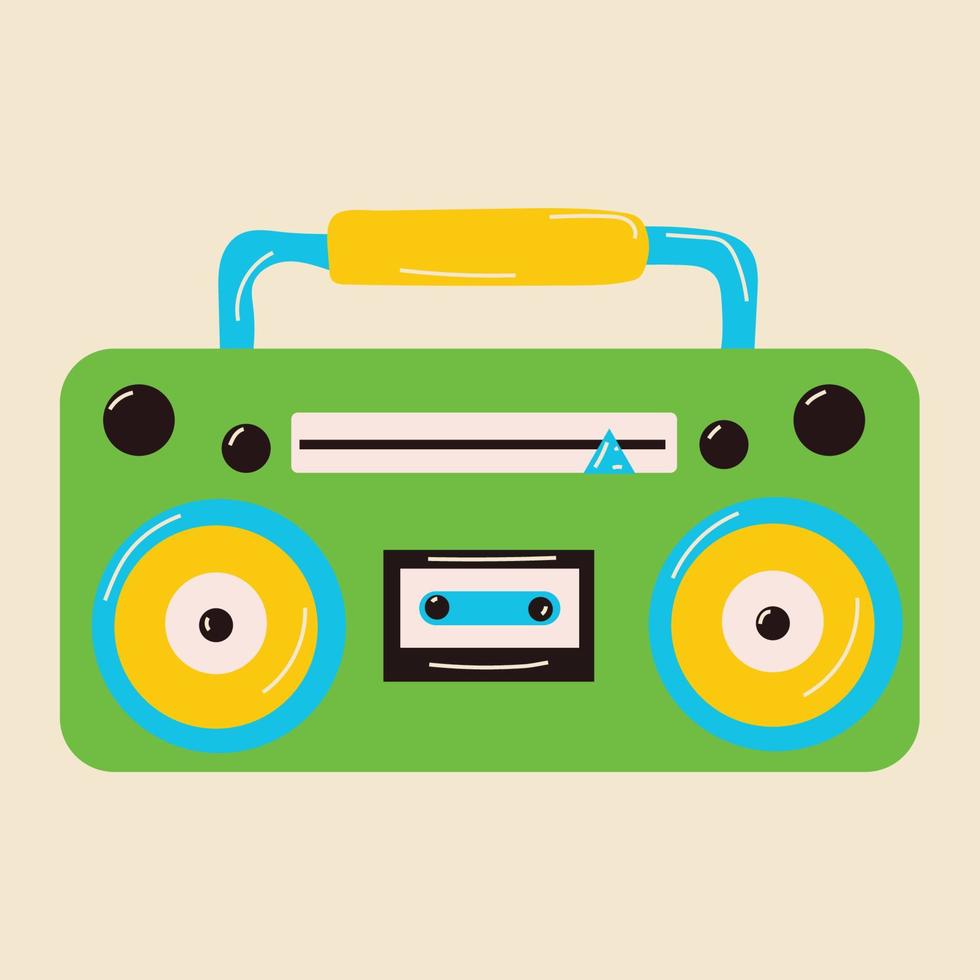Green Boombox or radio cassette tape player icon in flat style on a white background vector