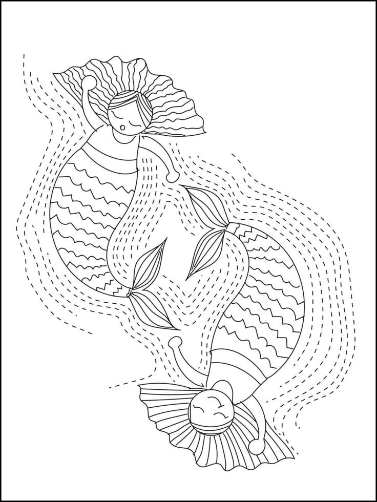 Mermaid swimming in the ocean. Mermaid coloring page. Underwater world coloring book. vector