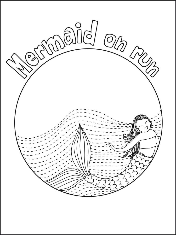 Mermaid swimming in the ocean. Mermaid coloring page. Underwater world coloring book. vector