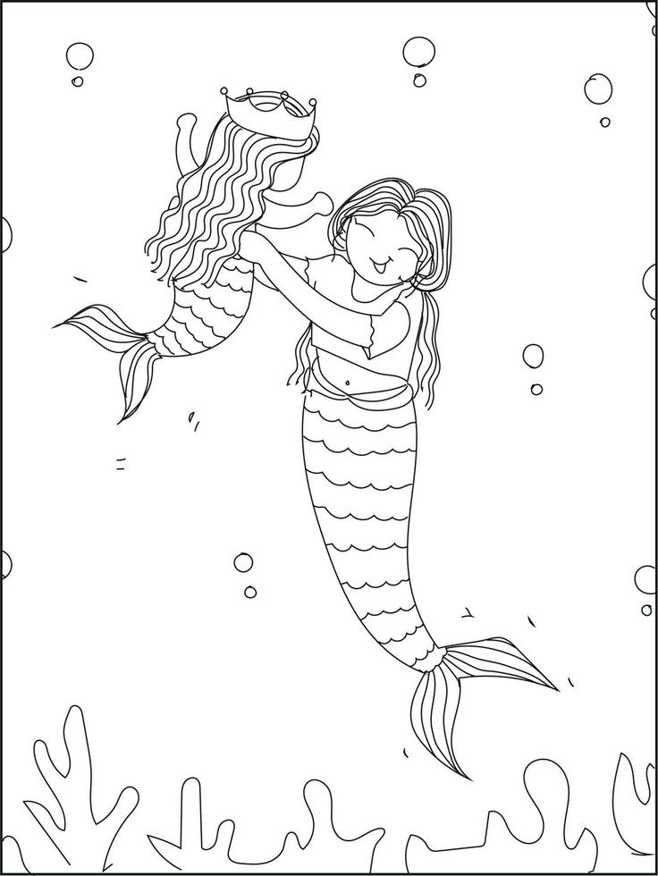 Beautiful coloring book doodle mermaid silhouette. vector