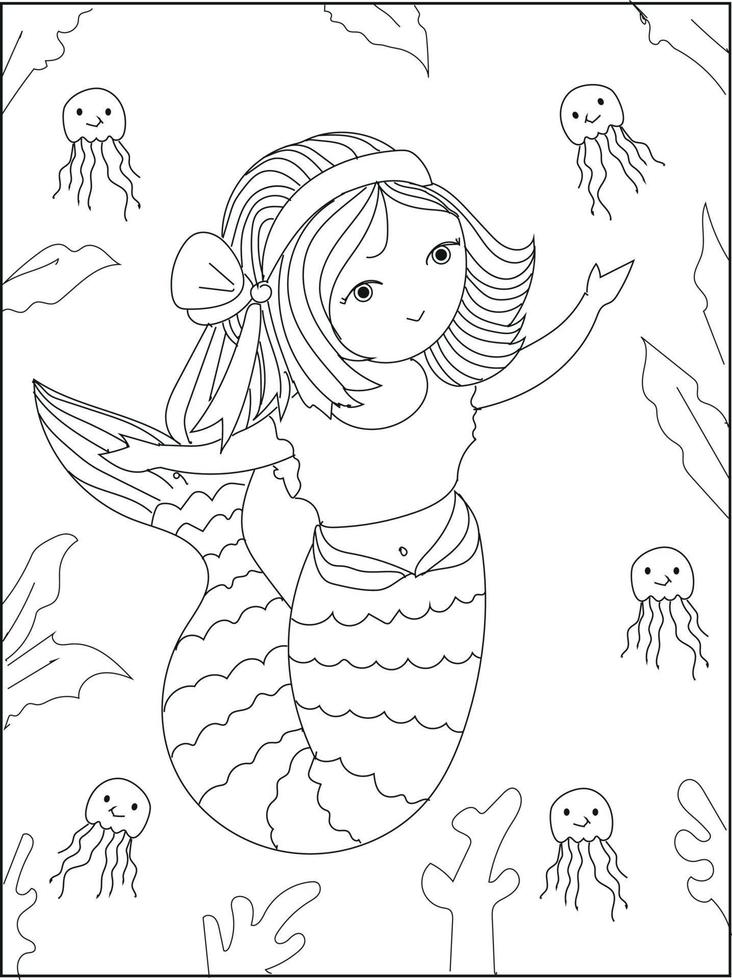 Beautiful coloring book doodle mermaid silhouette. vector