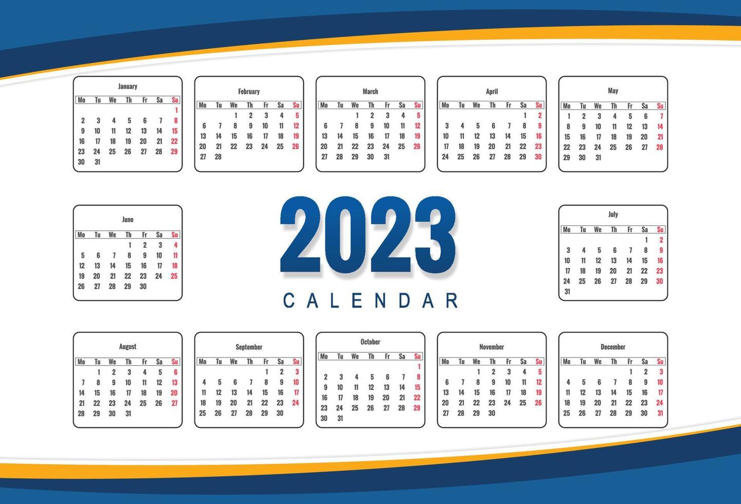 Abstract 2023 calendar template design vector