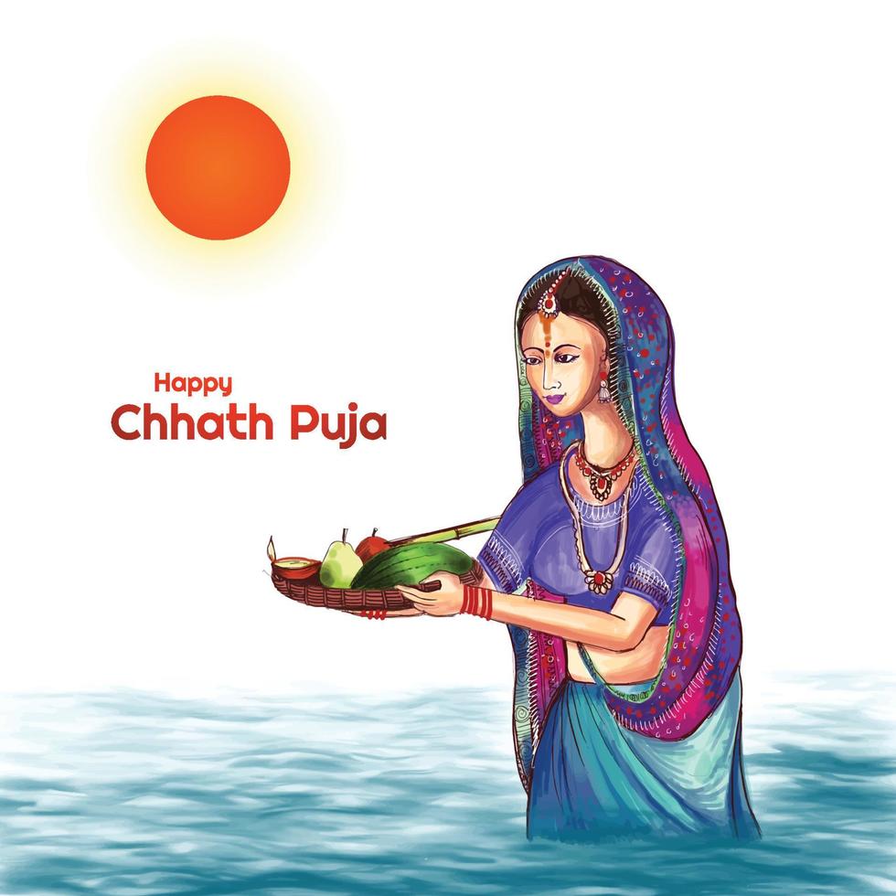 Innovative chhath puja festival card background vector