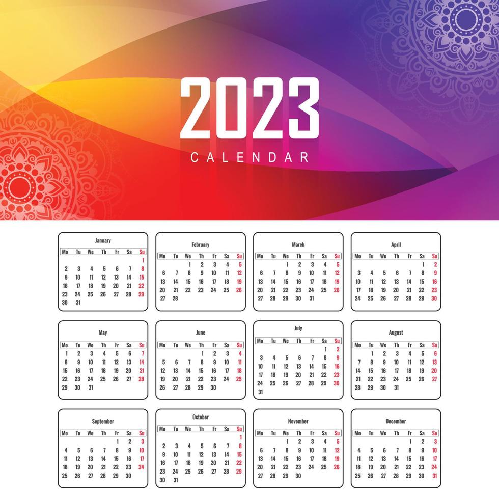 2023 new year calendar template in business style wave design vector