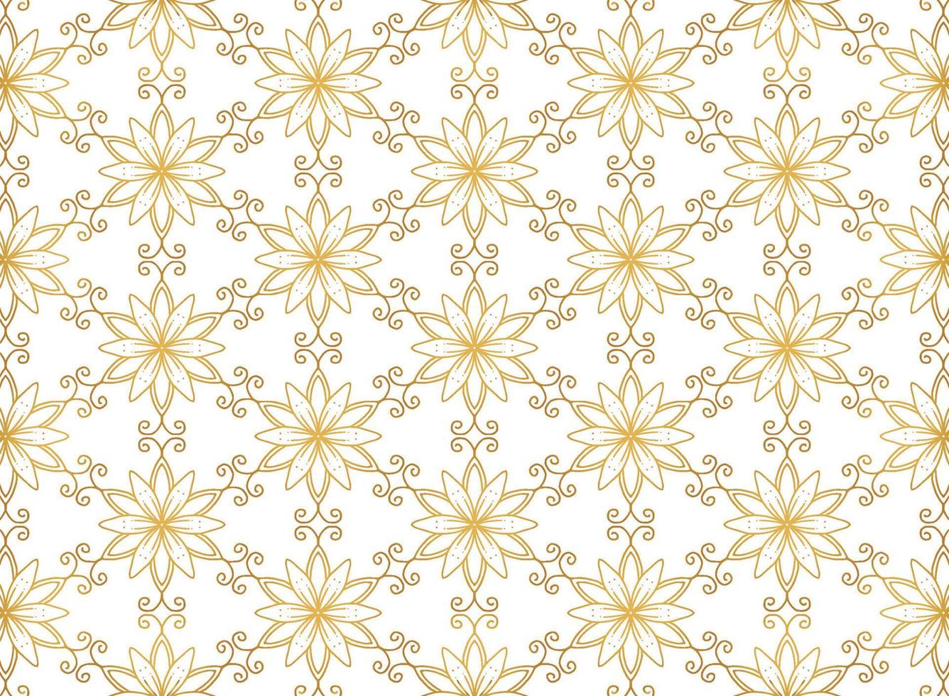 Ethnic golden floral mandala semless pattern on white background vector