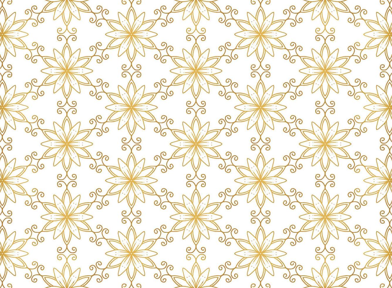 Ethnic golden floral mandala semless pattern on white background vector